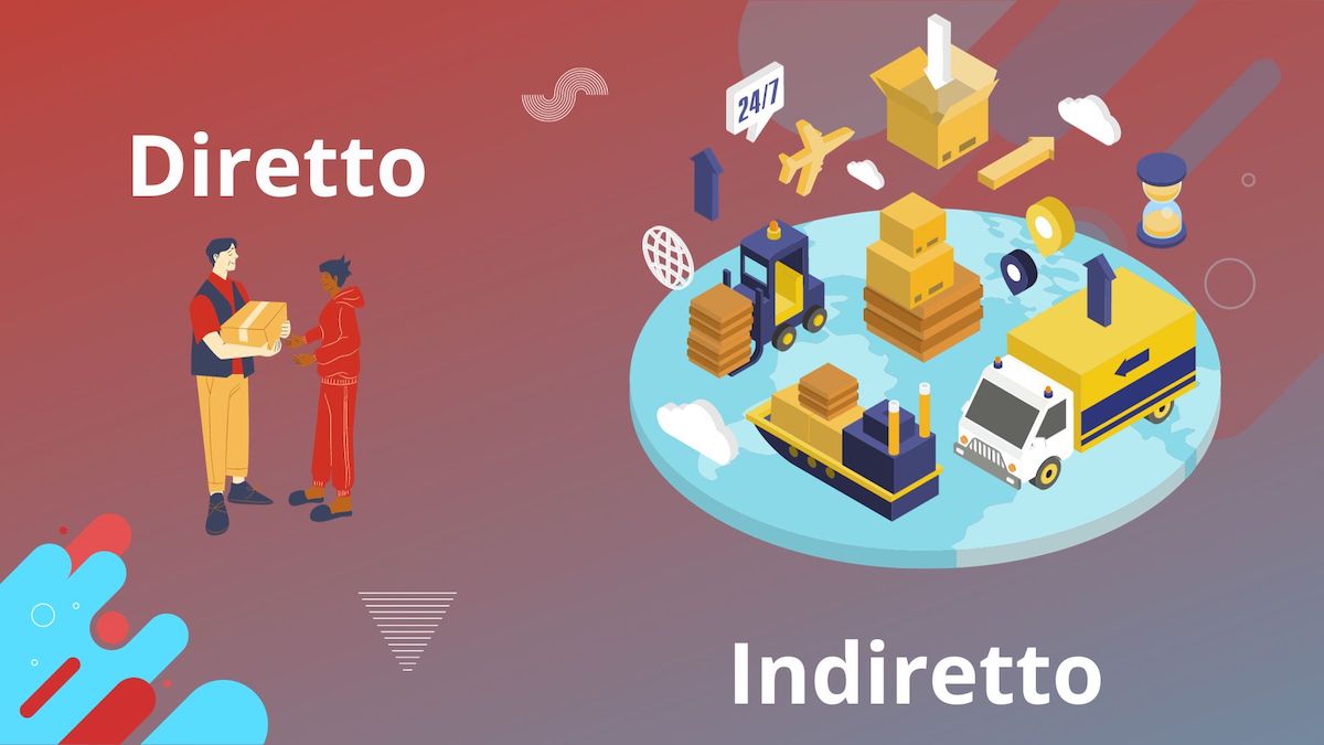 Illustrazione grafica esplicativa sui canali di distribuzione: diretto e indiretto / rete di vendita