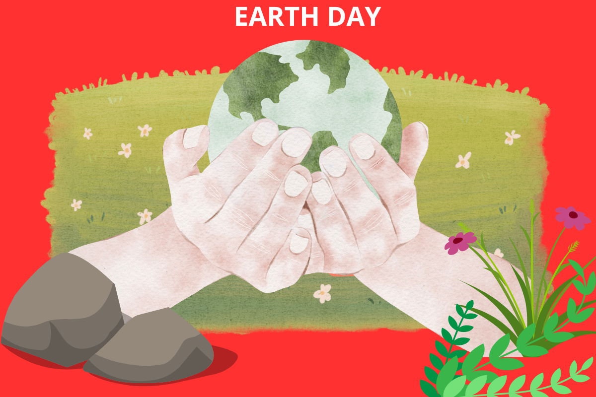 EARTH DAY illustrazione "Marketing Giornata della Terra" mondo fra le mani di una persona in primo piano.

