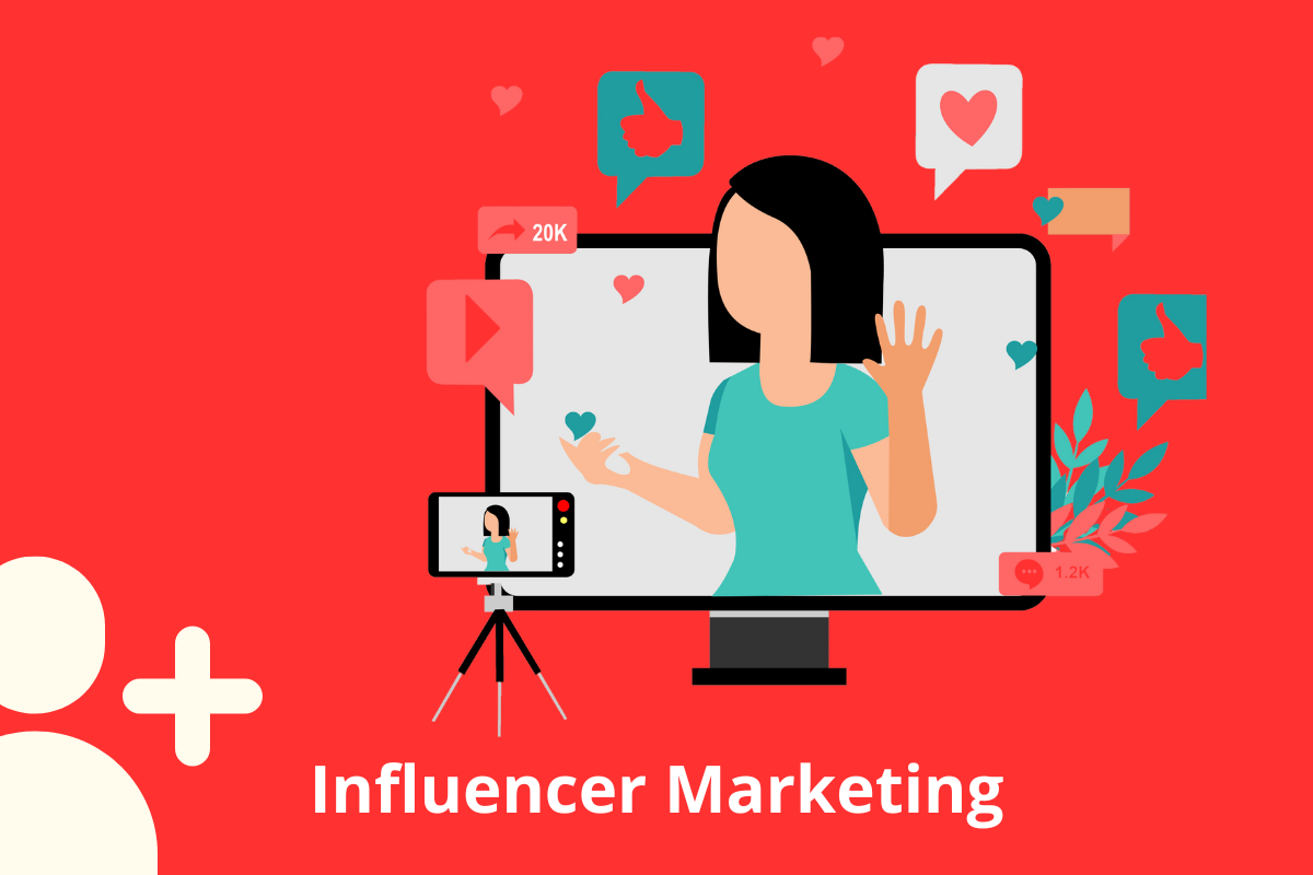 Illustrazione grafica di un influencer durante la realizzazione di un contenuto e possibili reactions. 