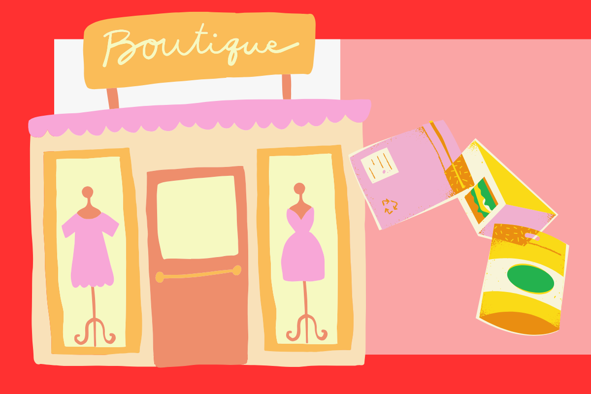 illustrazione Packaging e Merchandising di una vetrina / boutique 